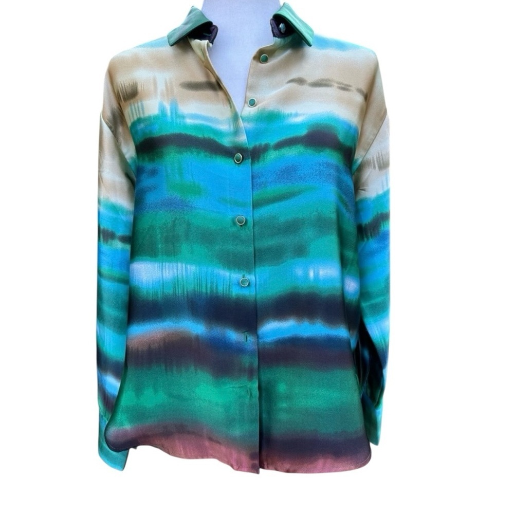 Bailey 44 Long sleeve Blouse multi blue green  Size Small Oversized Button Up
